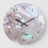 Elegant Mother-of-Pearl Lily Große Wanduhr (Vorderseite)