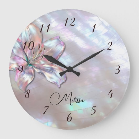 Elegant Mother-of-Pearl Lily Große Wanduhr (Vorderseite)
