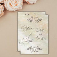 Elegant Mother-of-Pearl Peach Save the Date