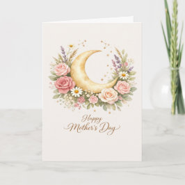 Elegant Mother’s Day, Floral Gold Moon Design Karte