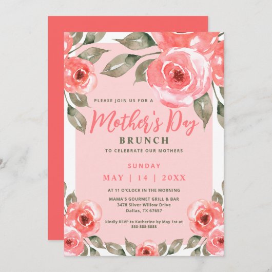 Elegant Mother's Day Brunch Party Frühlingsflora Einladung (Vorne/Hinten)