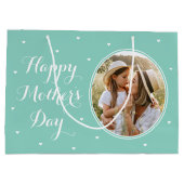 Elegant Mother's Day Custom Photos Mint White Große Geschenktüte (Rückseite)