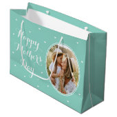 Elegant Mother's Day Custom Photos Mint White Große Geschenktüte (Vorderseite Schrägansicht)