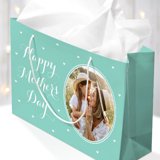 Elegant Mother's Day Custom Photos Mint White Große Geschenktüte