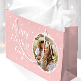 Elegant Mother's Day Custom Photos Pink White Große Geschenktüte