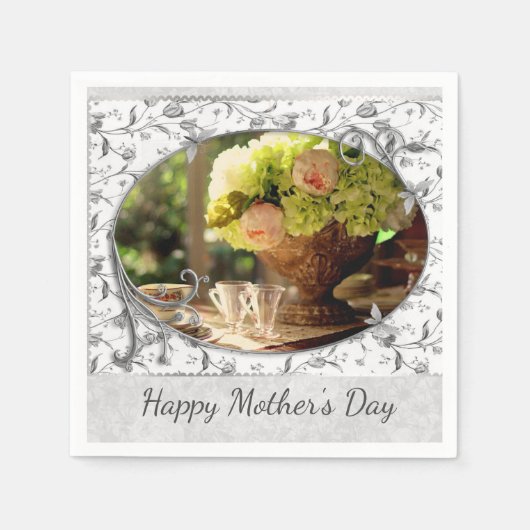 Elegant Mother's Day Gray Floral Paper Napkin Serviette (Vorderseite)