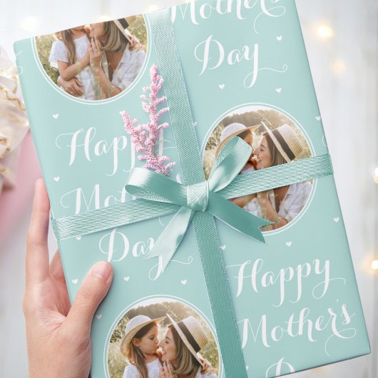 Elegant Mother's Day Personalized Photo Mint Green Geschenkpapier
