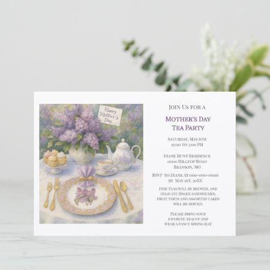 Elegant Mother's Day Tea Party Invitation Einladung (Stehend Vorderseite)