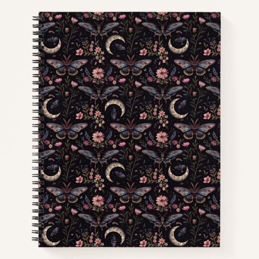 Elegant Moths Flowers and Moons Mystical Pattern Notizblock (Vorderseite)