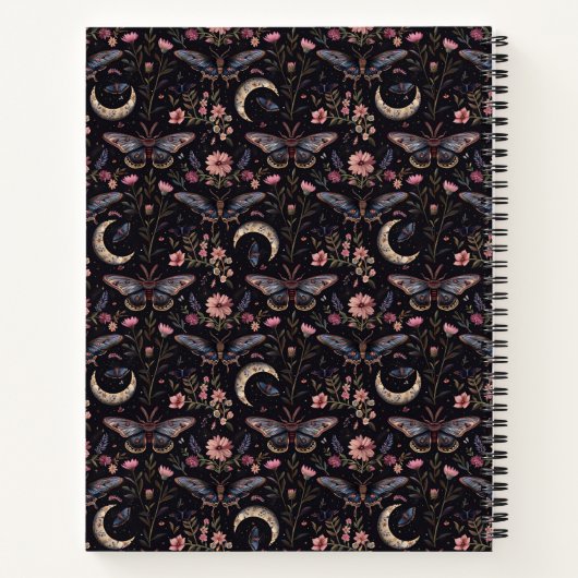 Elegant Moths Flowers and Moons Mystical Pattern Notizblock (Rückseite)