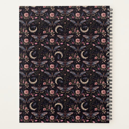 Elegant Moths Flowers and Moons Mystical Pattern Planer (Rückseite)
