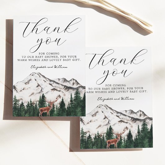 Elegant Mountains Deer Baby Shower Thank You Dankeskarte