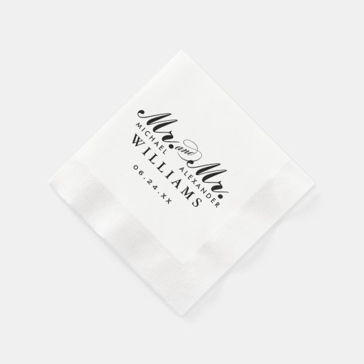 Elegant Mr. and Mr. Black Custom Wedding Monogram Serviette (Ecke)