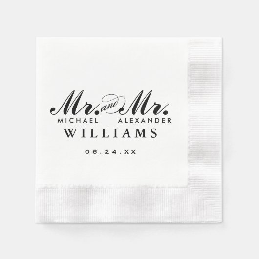 Elegant Mr. and Mr. Black Custom Wedding Monogram Serviette (Vorderseite)