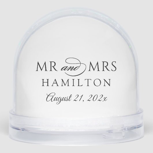 Elegant Mr and Mrs Black Wedding Monogram Photo Schneekugeln (Rückseite)