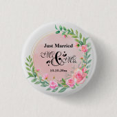 Elegant Mr. and Mrs Blush Pink Blume Wedding Button (Vorderseite)