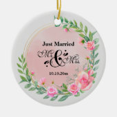 Elegant Mr. and Mrs Blush Pink Blume Wedding Keramik Ornament (Vorne)