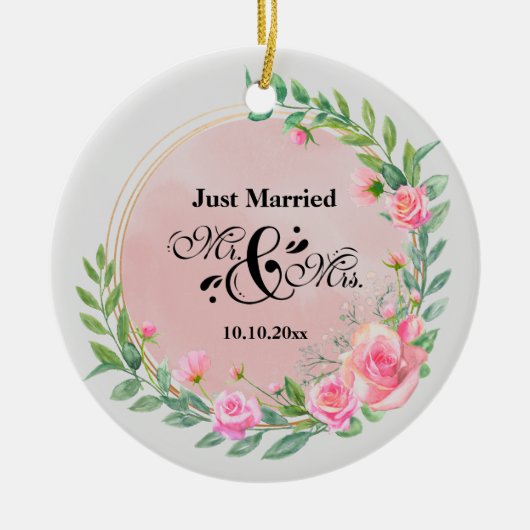 Elegant Mr. and Mrs Blush Pink Blume Wedding Keramik Ornament (Vorne)