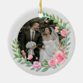 Elegant Mr. and Mrs Blush Pink Blume Wedding Keramik Ornament (Hinten)