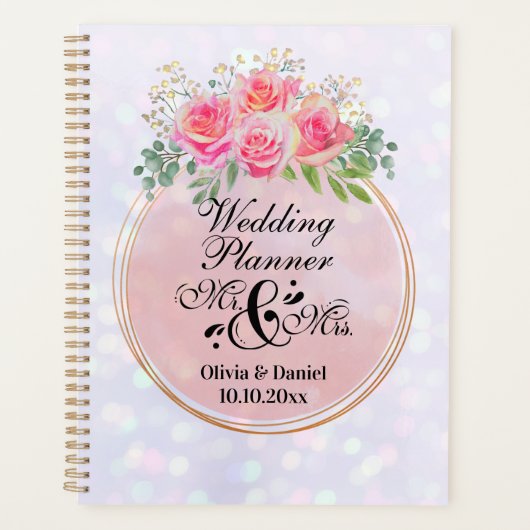 Elegant Mr. and Mrs Blush Pink Blume Wedding Planer (Vorderseite)