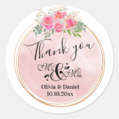Elegant Mr. and Mrs Blush Pink Blume Wedding Runder Aufkleber (Vorderseite)