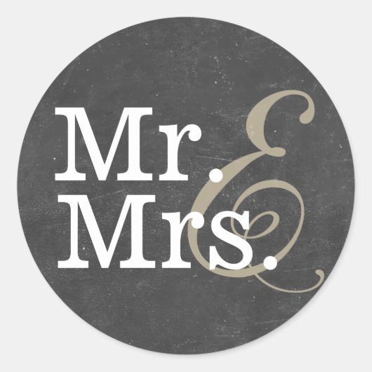 Elegant Mr. and Mrs Chalkboard Gastgeschenk Hochze Runder Aufkleber (Vorderseite)