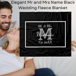 Elegant Mr and Mrs Name Black Wedding Fleecedecke