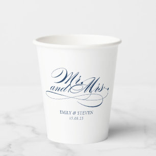 Elegant Mr. and mrs Navy Kalligraphie Hochzeit Pappbecher