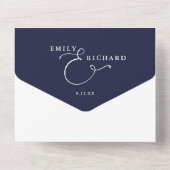 Elegant Mr. and Mrs. Script Navy Blue Wedding All In One Einladung (Rückseite)