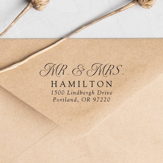 Elegant Mr. and Mrs. Wedding Return Address Permastempel