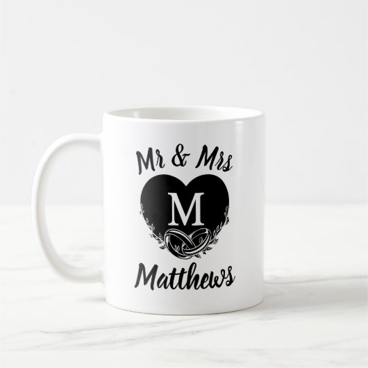 Elegant Mr. Letter M Heart Wedding Vielen Dank Kaffeetasse (Links)