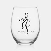 Elegant Mr & Mrs. Calligraphy Ampersand Wedding Weinglas Ohne Stiel (Vorderseite)