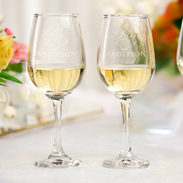 Elegant Mr. & Mrs. Calligraphy Etched Weinglas