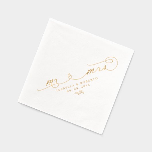 Elegant Mr. & Mrs. Calligraphy Script Wedding Gold Servietten Mit Folie (Links)