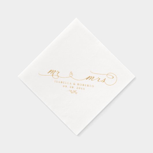 Elegant Mr. & Mrs. Calligraphy Script Wedding Gold Servietten Mit Folie (Rechts)