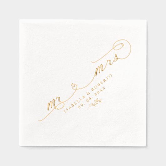 Elegant Mr. & Mrs. Calligraphy Script Wedding Gold Servietten Mit Folie (Vorderseite)