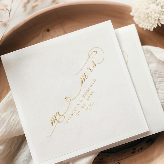 Elegant Mr. & Mrs. Calligraphy Script Wedding Gold Servietten Mit Folie