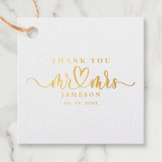 Elegant Mr. & Mrs. Calligraphy Vielen Dank Real Geschenkanhänger (Vorderseite)