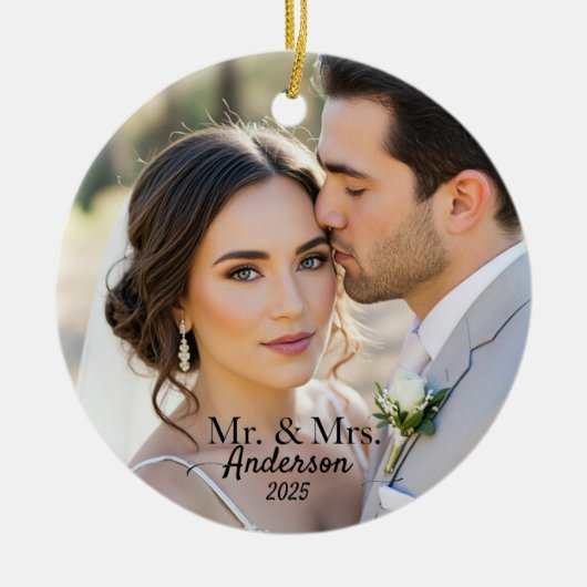 Elegant Mr & Mrs Custom Wedding Photo Monogram Keramik Ornament (Vorne)