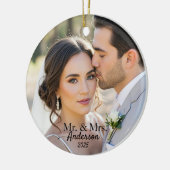 Elegant Mr & Mrs Custom Wedding Photo Monogram Keramik Ornament (Links)
