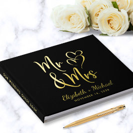 Elegant Mr. Mrs. Foto Black Wedding Gästebuch