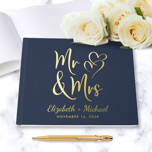Elegant Mr. Mrs. Foto Blue Wedding Gästebuch