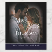 Elegant Mr. & Mrs. Foto Dunkelmarinade Winterhochz Weinetikett (Einzelnes Label)