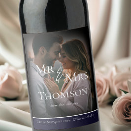 Elegant Mr. & Mrs. Foto Dunkelmarinade Winterhochz Weinetikett