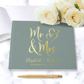 Elegant Mr. Mrs. Foto Sage Green Wedding Gästebuch