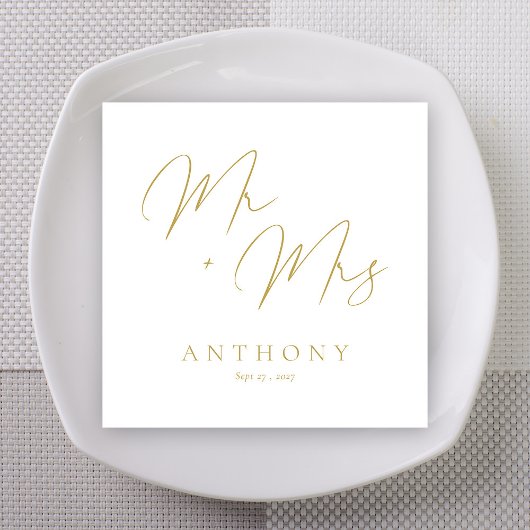 Elegant Mr. & Mrs. Gold Script Custom Wedding Serviette