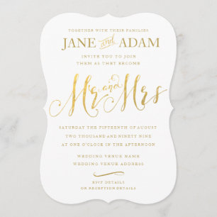 Elegant Mr. & Mrs. Gold Typografy Wedding Einladun Einladung