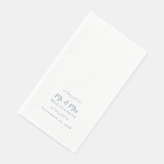 Elegant Mr & Mrs Modern Wedding Chic Dusty Blue Serviette (Ecke)