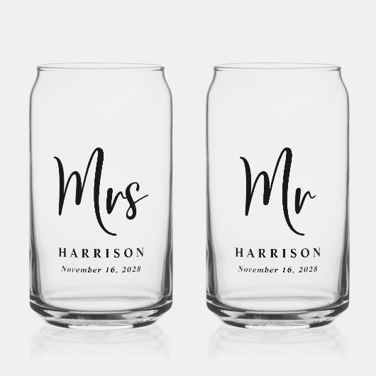 Elegant Mr. Mrs. Personalisiert Wedding Dosenglas (Vorderseite)