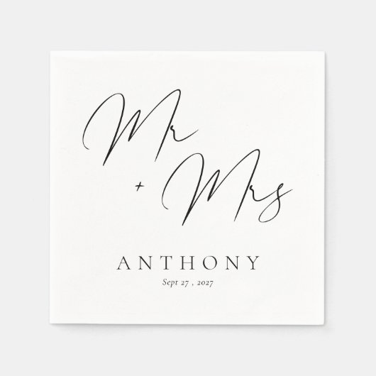 Elegant Mr. & Mrs. Script Individuelle Name Weddin Serviette (Vorderseite)